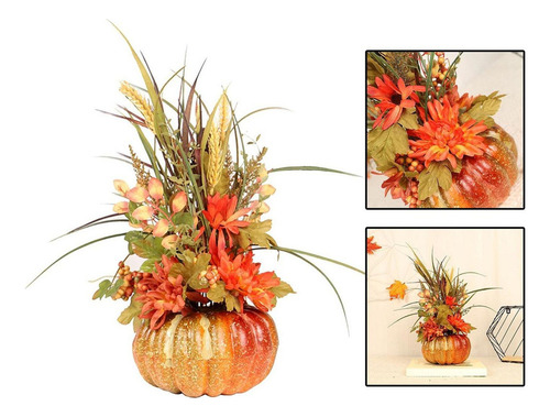 Calabaza Artificial De Halloween Con Flores Centro De Mesa A