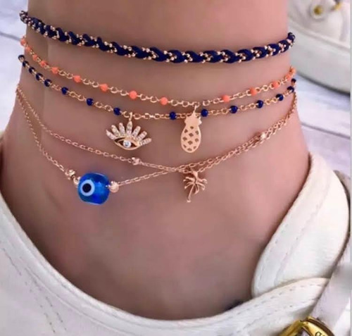 Tobilleras Cadena Tobillo Piña Palmera Pulsera Sandalia Set