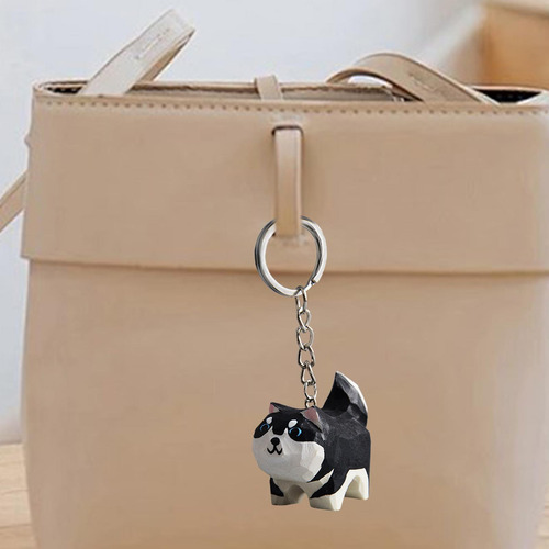 Puppy Keychain Figure Collection Funny Wood Figurine Pendant