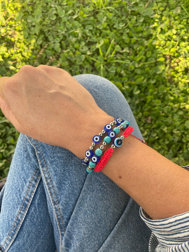 Pack 3 Pulseras Ojo Turco Buenas Energías Rojo 58.42 Cm 58.42 Cm