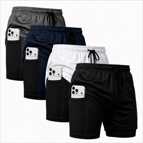Kit 4 Bermudas 2 Em 1 Masculino Corrida Academia Treino - R$ 112,96
