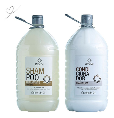 Kit Shampoo Sem Sal + Condi Extrato De Mandioca 2l Zibelle