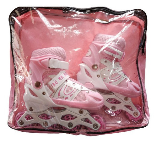 Imagen 4 de 4 de Patines En Línea De Niña Luz Led Ajustables Color Rosado