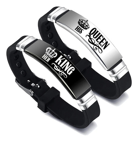 Pulseras Para Parejas King Queen Coronas Acero Inoxidable X2