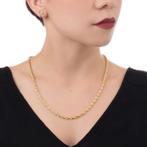 Cadena Collar Torsal 4mm Unisex 60cm Oro Italiano Hueco 10k Color Dorado