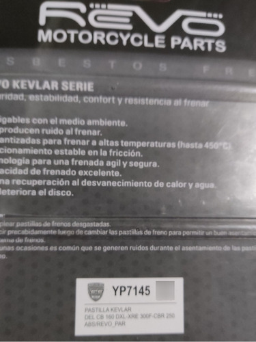 Pastillas Freno Delantero Cb 160dlx/cbr 250abs.