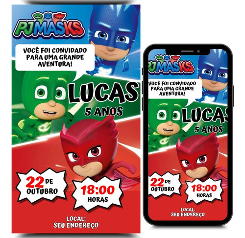 Convite Virtual Digital Pj Masks