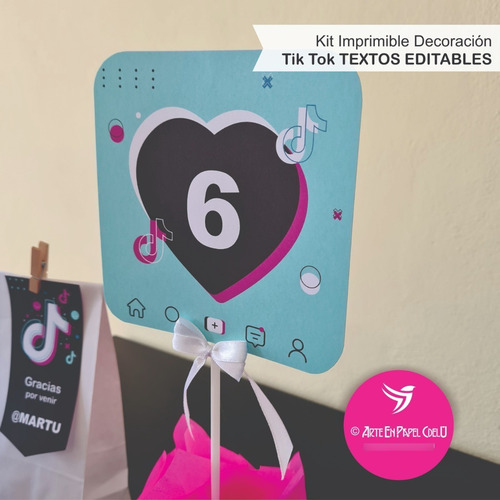 Imagen 5 de 9 de Kit Imprimible Decoración Candy Bar Tik Tok Textos Editables