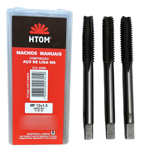 Jogo Macho Manual Mf12 X 1,5mm Aço Liga Ws 3pc Htom Com Nf