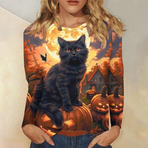 Top Holgado De Manga Larga Con Cuello Redondo Para Halloween