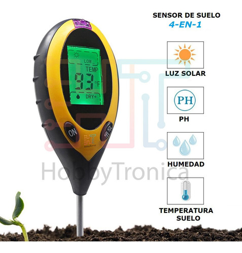 Imagen 2 de 5 de Medidor Digital Ph Suelo Humedad Temperatura Luz 4 En 1 Hob
