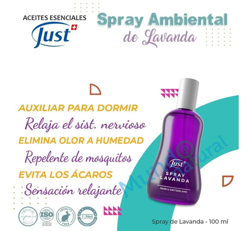 Imagen 2 de 8 de Spray De Lavanda Swiss Just 100ml Original Y Sellado
