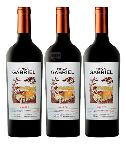 Vino Finca Gabriel Malbec Roble 750 Ml Pack X3 Unidades