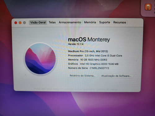 Macbook Pro 13 I5 16gb 128gb Osx Monterey Novinho Prateado (Usado)
