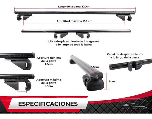 Imagen 3 de 10 de Barras Portaequipaje Universales Negro Con Candado 105cm