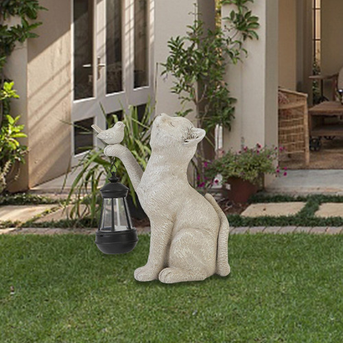 Estatua De Gato Con Luz Solar Para Jardín Al Aire Libre,