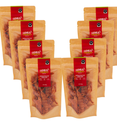 Genius Crunch Snack Carne Seca De Pollo Sriracha 8pz De 50gr