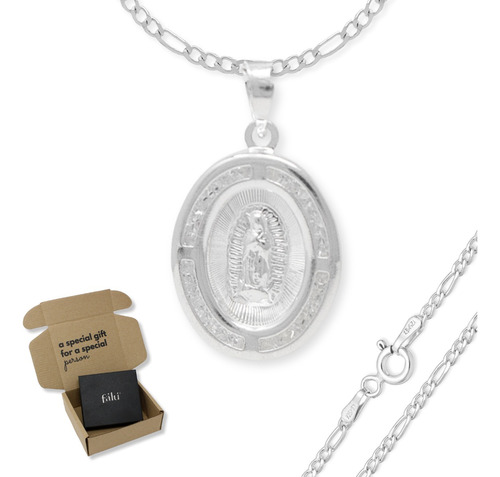 Collar Con Medalla De Virgen De Guadalupe Plata 925 Zirconia