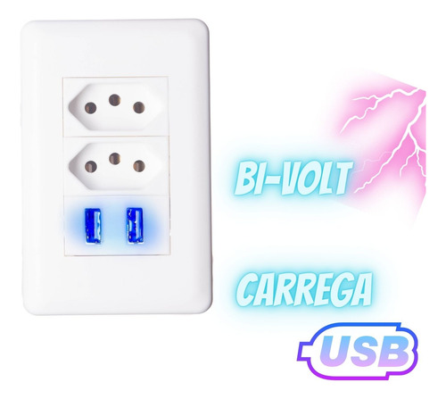 Tomada Elétrica De Parede Com Usb Bivolt Celular Branco 4x2