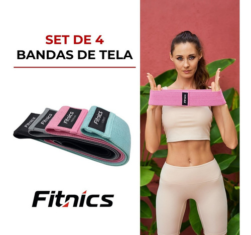 Imagen 2 de 6 de Bandas Resistencia Elasticas Tela Fitnics Ejercicio Set X 4
