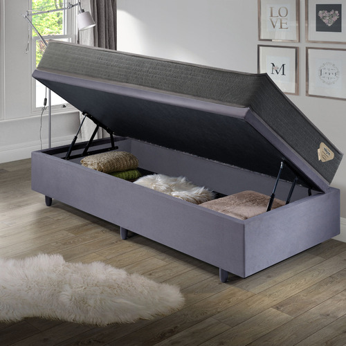Box Baú Solteiro Suede Cinza 88x188 + Colchão Adapto Ecoflex