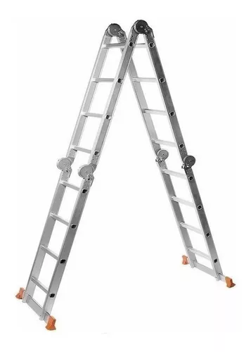 Escalera Lusqtoff De Aluminio 4 Escalones Hogareña Multiuso Color Plateado