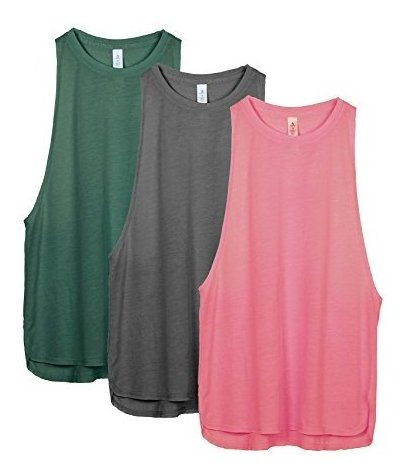 icyzone Camiseta de Fitness Deportiva de Manga Corta Colores Lisos para Mujer Pack de 3