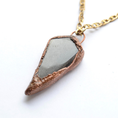 Collar Piedra Obsidiana Plateada, Cadena De Bronce, Cod1