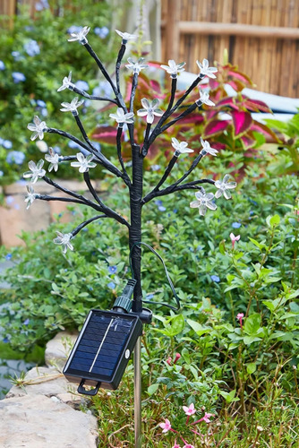 Árbol Flor Cerezo Estaca Luz Solar Exterior Jardín X 2uni Luz - Frio/blanco