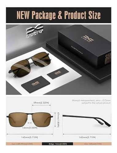 Luenx Gafas De Sol Polarizadas Rectangulares De Aviador Para