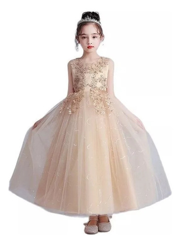 Vestido De Princesa Para Niña, Elegante Malla De Encaje Con