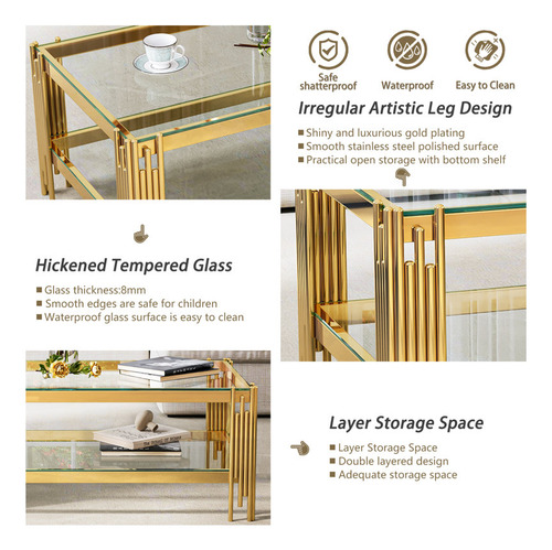 Mesa De Centro Con Tapa De Cristal Westco Rectangular