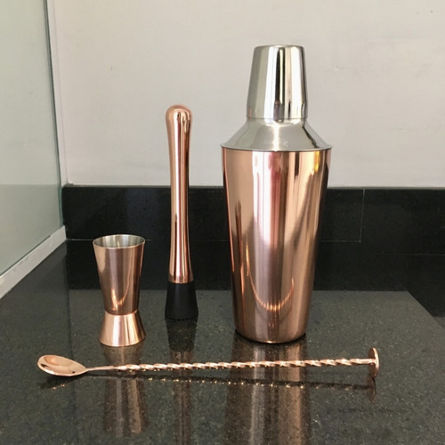 Imagem 2 de 8 de Kit Caipirinha Barman Coqueteleira Inox Rose Cobre 750 Ml