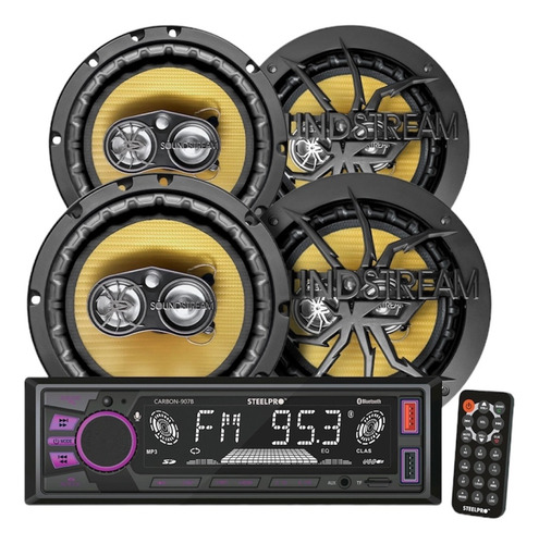 Kit Autoestéreo Bt + 4 Bocinas 6 1/2 140 Watts Soundstream