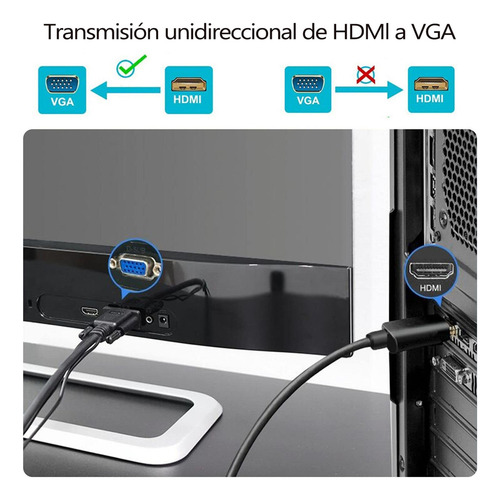 M Cable Conector Macho Adaptador Hdmi Macho A Vga Full Hd