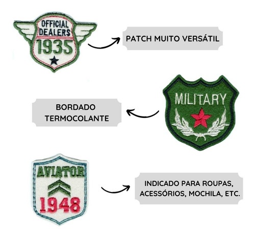 Imagem 2 de 5 de Kit Lote 6 Peças Bordados Patch Termocolantes Militar Roupas