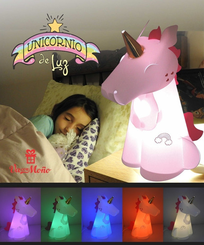 Imagen 4 de 6 de Lampara Velador Mesa Unicornio Con Luz Led Y Control Remoto