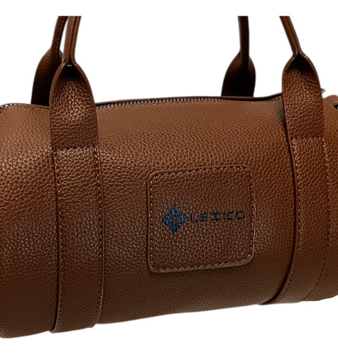 Cartera Lexico En Eco Cuero Con Correa Desmontable Y Manijas Lex L456.2 Habano Lisa Black Gun Marrón Oscuro