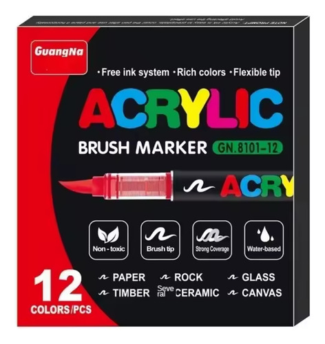 Set 12 Marcadores Pincel Acrílicos 2 Mm