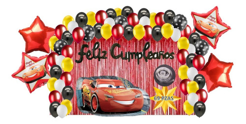 Kit Decoracion Fiesta Cumpleaño Globos Rayo Mcqueen Cars 69p