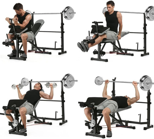 Imagen 6 de 6 de Banca Libre De Pecho + Predicador +racks + Polea Pesas Gym
