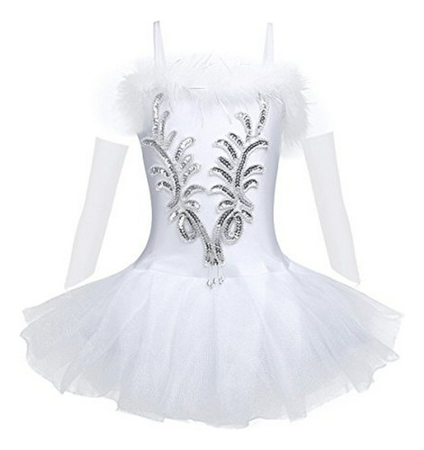 Vestido Tutú Ballet Niñas Blancas Con Lentejuelas.