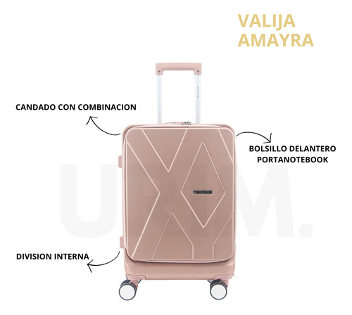Valija Carry On Porta Notebook De Cabina 20p Amayra Viajes Rosa Gold Lisa