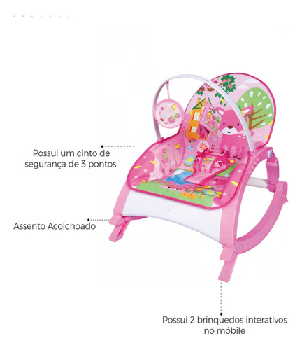 Cadeirinha De Descanso Musical Com Bandeja Alimentação Rosa