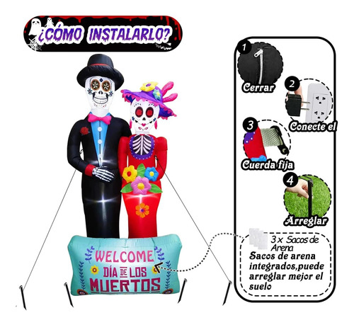 Navidad Inflable Halloween Día De Muertos Pareja De Calavera Multicolor