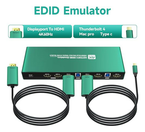 Conmutador Kvm Hdmi Para 2 Monitores Y 2 Computadoras, 2k 14