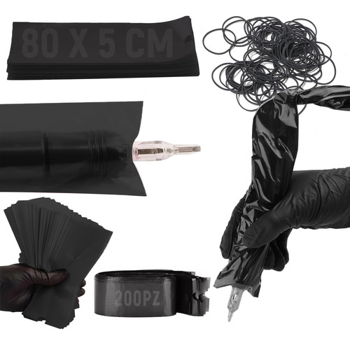 200 Pz Cubre Clip Cord Para Tatuajes + 200 Pz Banda Elástica