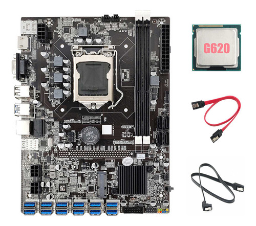 Placa Base Minera B75 Bct+cpu G620+2 Cables Sata De 12 Pcie