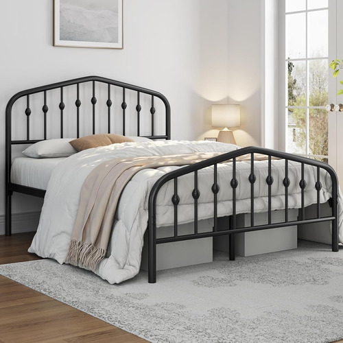 Bed Frame Matrimonial Yaheetech De Metal Negra