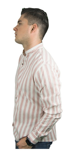 Camisa Casual De Hombre Manga Larga Rayas Cuello Mao